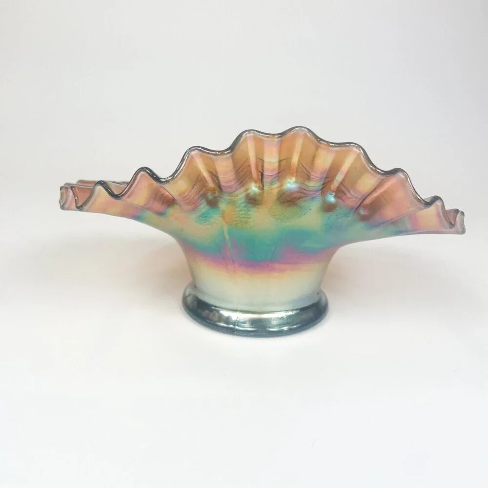 Fenton Сarnival Crimped Hat Jack-in-pulpit Blue Blackberry Spray bowl